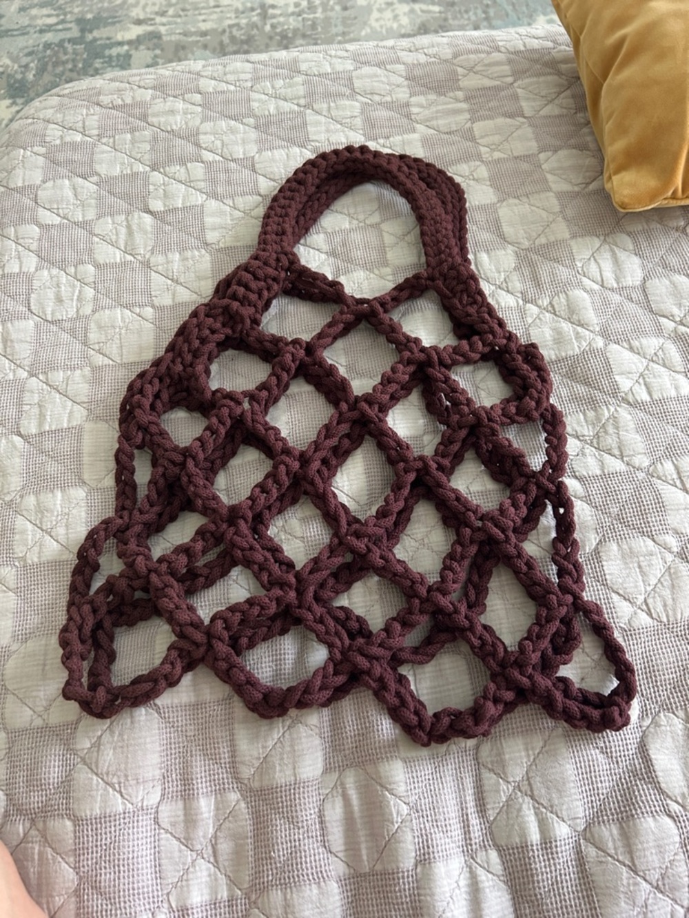 Handcrafted Crochet Net Tote Bag - Burgundy